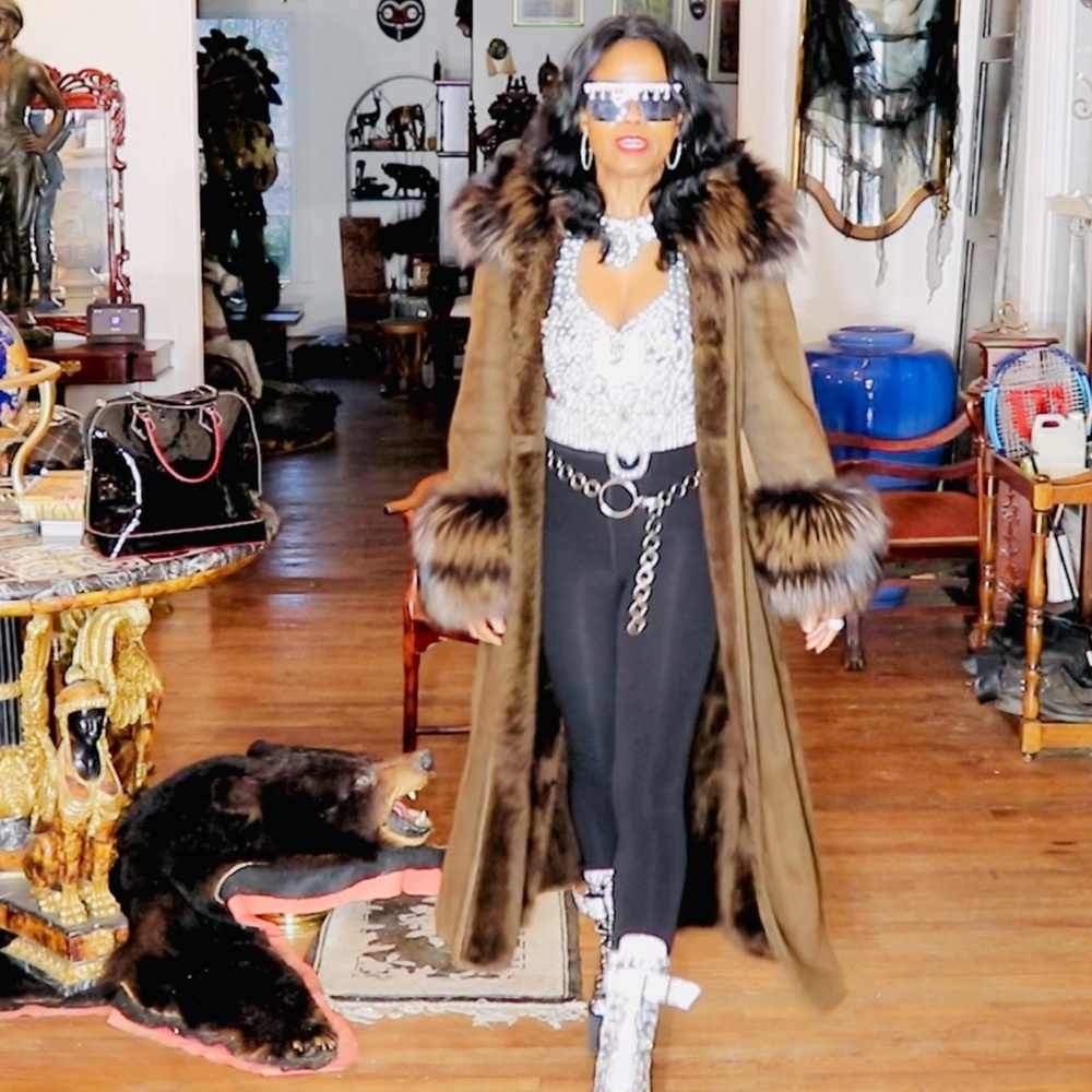 Mint Designer Full length Sable brown Shearling & Yellow tip Fox Fur Coat S 0-4 - Picture 12 of 16
